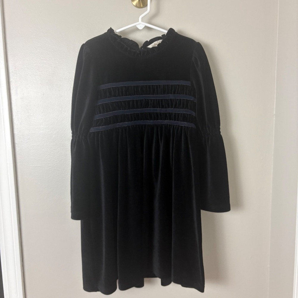 Matilda Jane Velvet Corduroy Dress Girls 8 Black Bell Sleeve Fairy Smocked